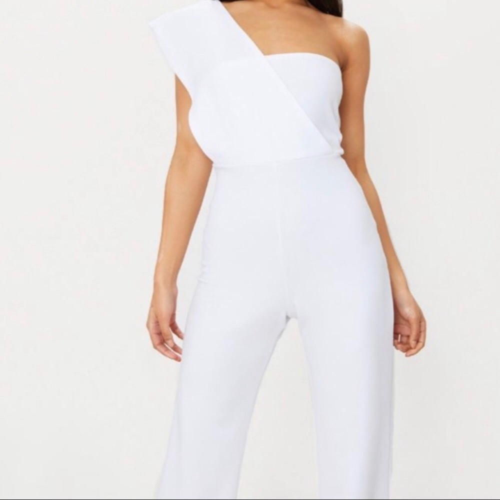 One Shoulder White Jumpsuit